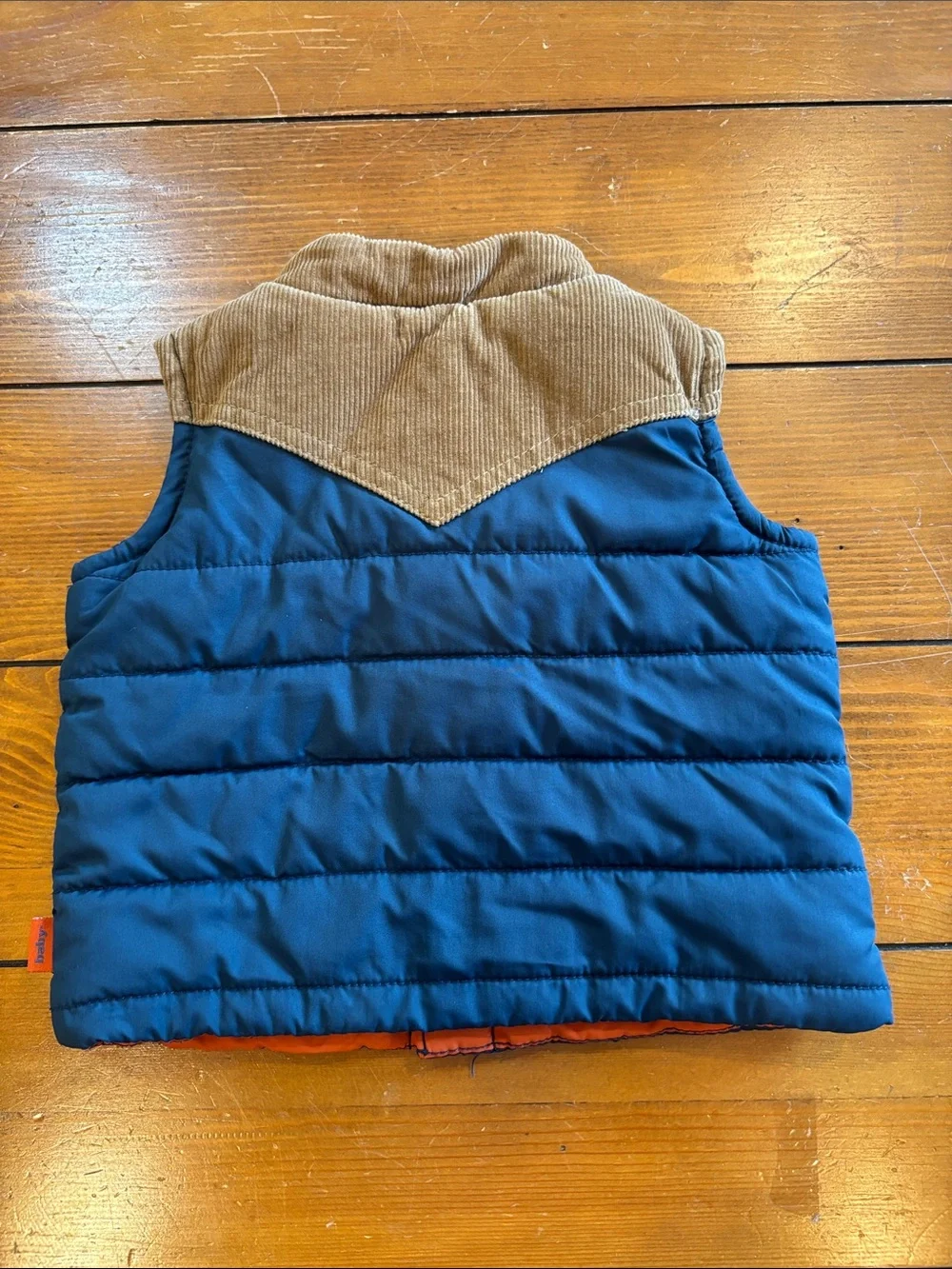 OshKosh B'gosh Baby Navy Puffer Vest with Tan Yoke Boys Size 9 M